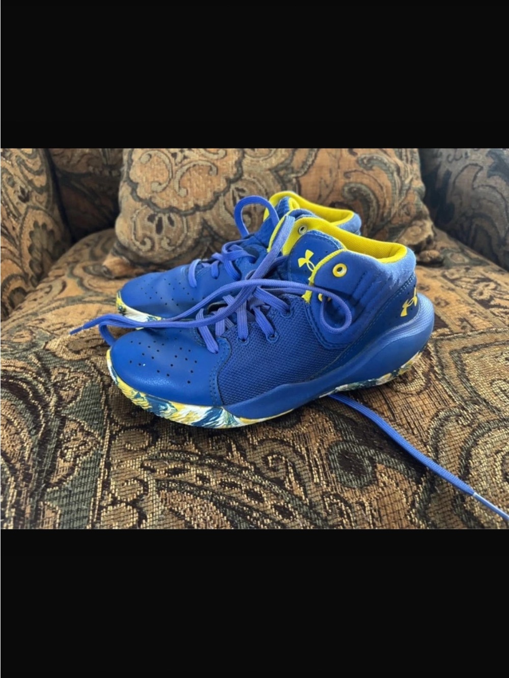 Under Armour Kids Blue Sneakers with Yellow Accents